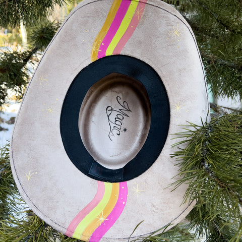 "Peace, Daisies & Magic" Western Brim Vegan Suede Hand Painted Hat