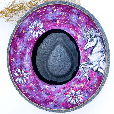 “I Believe Unicorns” Gray Vegan Felt Hand Painted Hat