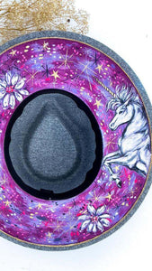 “I Believe Unicorns” Gray Vegan Felt Hand Painted Hat