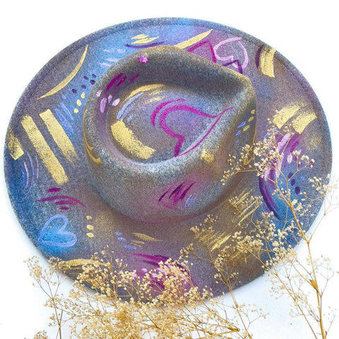 “I Believe Unicorns” Gray Vegan Felt Hand Painted Hat