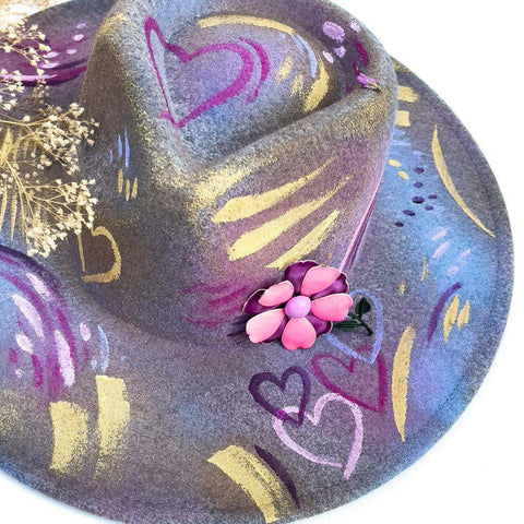 “I Believe Unicorns” Gray Vegan Felt Hand Painted Hat
