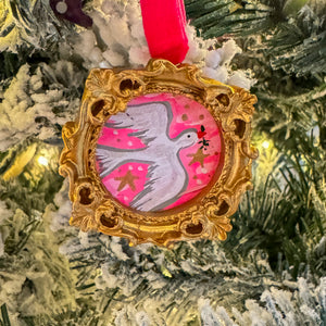 Sugarplum Christmas Ornament ~ Pink Dove (Gold Frame)