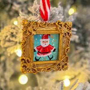 Sugarplum Christmas Ornament ~ Red Santa (Gold Frame)