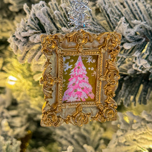 Sugarplum Christmas Ornament ~ Pink Christmas Tree (Gold Frame)