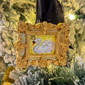 Sugarplum Christmas Ornament ~ Yellow Swan (Gold Frame)