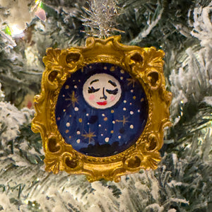 Sugarplum Christmas Ornament ~ Blue Moon (Gold Frame)