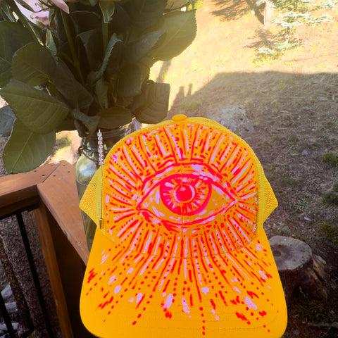 "Psychedelic Eye" Golden Yellow Hand Painted Trucker Hat (Copy)