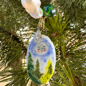 "Selene the Moon & Her Trees"- Ceramic Charm Necklace