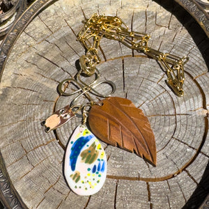 "Oliver the Owl & His Magic Leaf"- Ceramic Charm Necklace