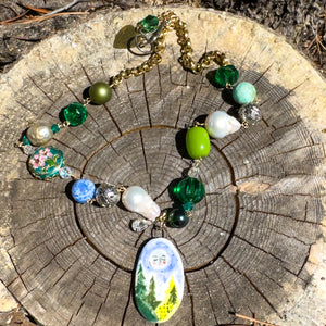 "Selene the Moon & Her Trees"- Ceramic Charm Necklace