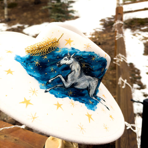 "Wild Fire" Cream Vegan Felt Hat with Rhinestone Brooch