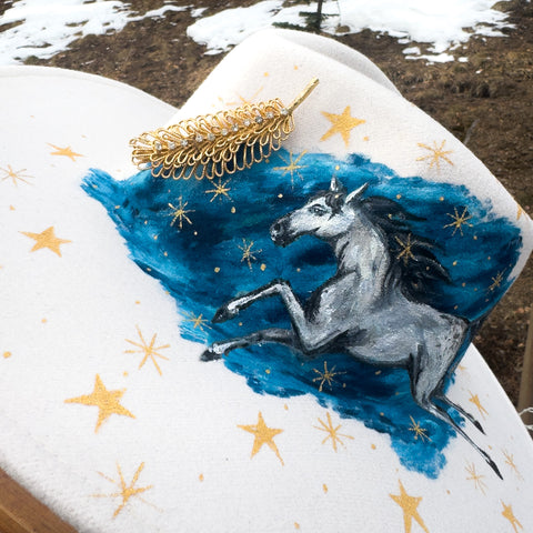 "Wild Fire" Cream Vegan Felt Hat with Rhinestone Brooch