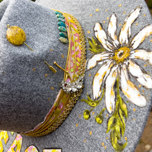 "Peace Hippie" Gray Vegan Suede Hand Painted Hat