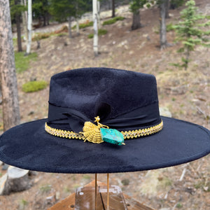 "Peony & Chanel"  Black Vegan Suede Hand Painted Hat