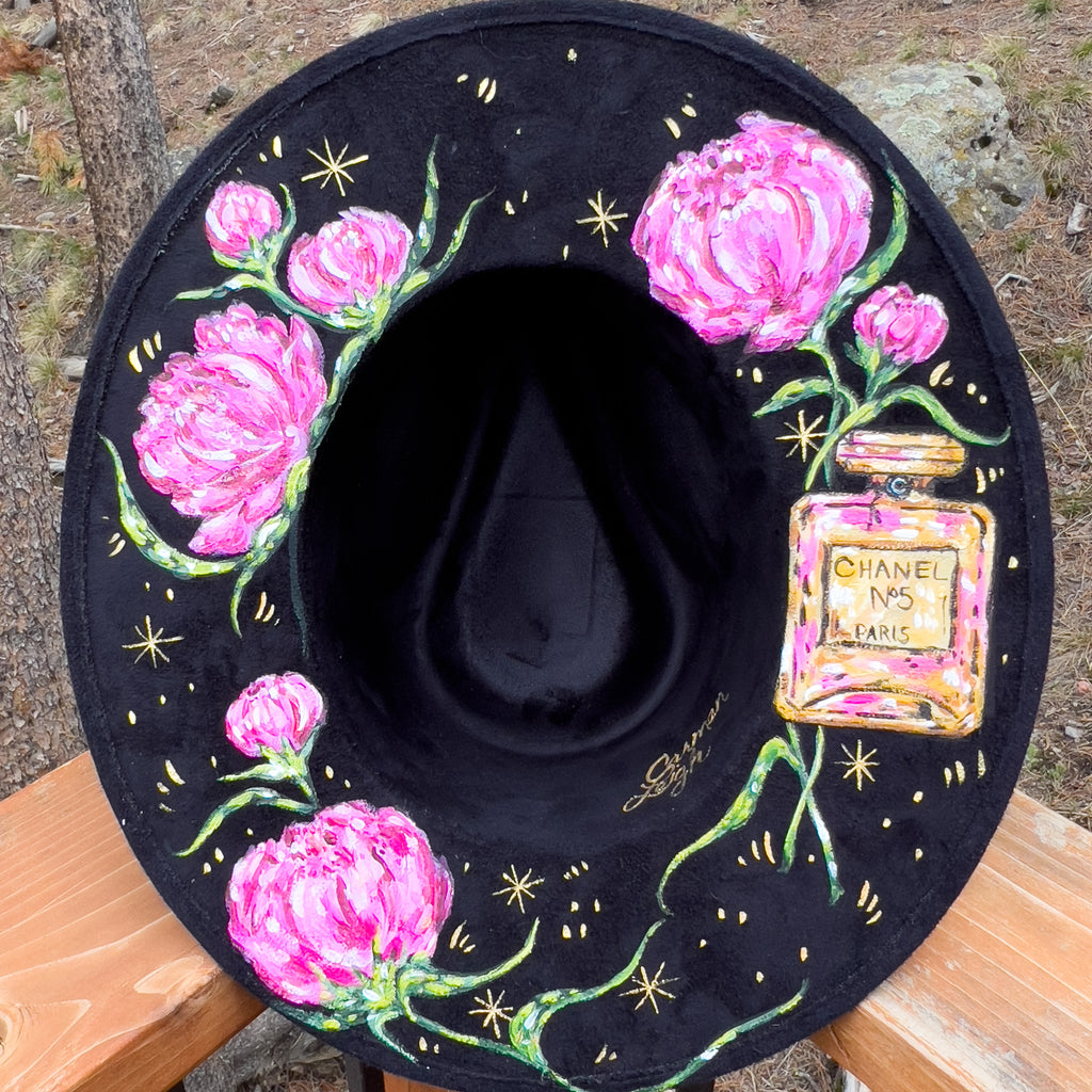 Peony & Chanel Black Vegan Suede Hand Painted Hat – Carmen Leigh