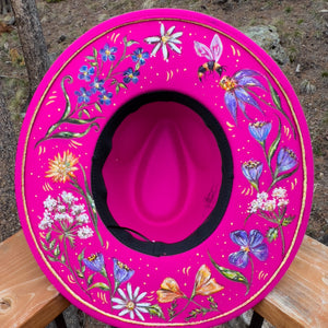 "Wildflower Hippie" Hot Pink Hand Painted Hat