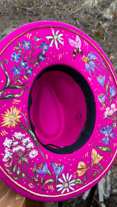 "Wildflower Hippie" Hot Pink Hand Painted Hat