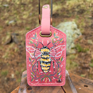 "Queen Bee" Hand Painted Leather Luggage Tag