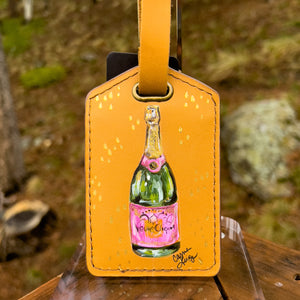 "Champagne" Hand Painted Leather Luggage Tag