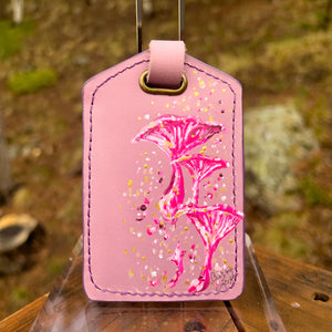 "Pink Mushrooms" Hand Painted Leather Luggage Tag