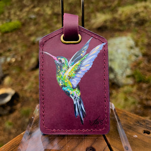 "Hummingbird" Hand Painted Leather Luggage Tag