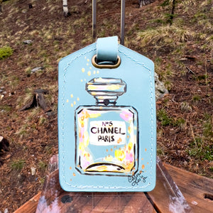 "Chanel Bottle" Hand Painted Leather Luggage Tag