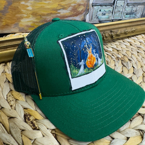 "The Gathering" Green Hand Painted Trucker Hat