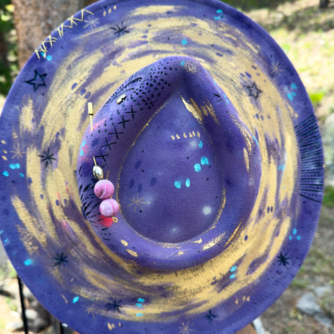 "Purple Celestial"  "Deep Dyed" Vegan Felt Hat with Vintage Bead Pin