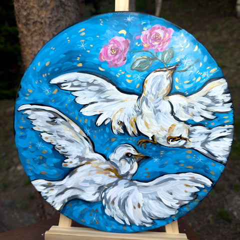 "Peaceful" Doves Folktale Troubadour Vinyl Album Fine Art Print 12"x12"