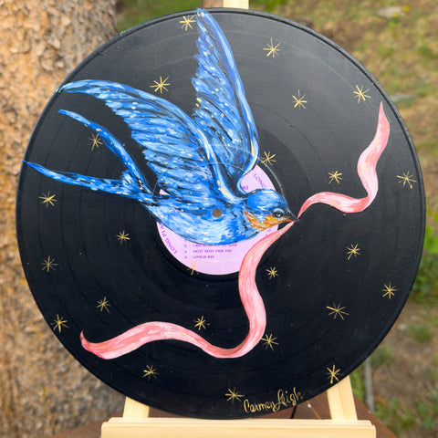 "Flight" Bluebird Original Acrylic Painting on Vinyl Record 12"