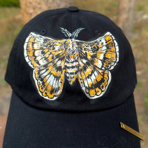 "Dark Moth" Hand Painted Baseball Hat with Vintage Tie Bar