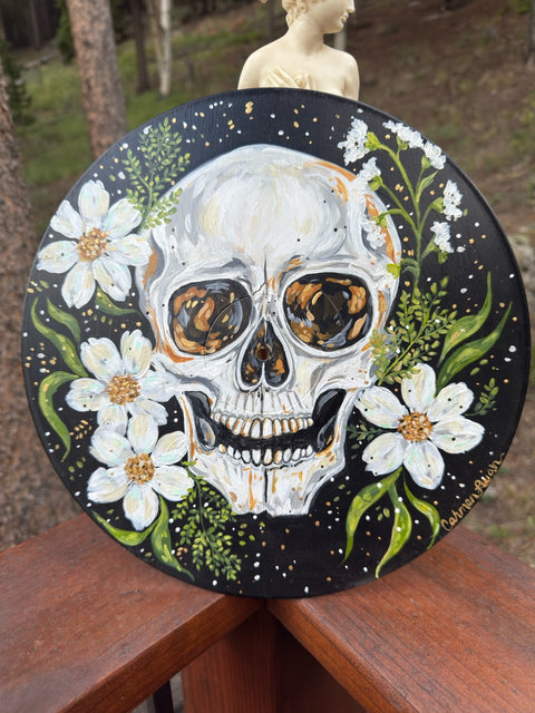 "In A Week" Skull Original Acrylic Painting on Vinyl Record 12"
