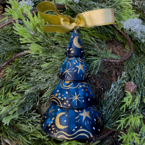 "Celestial" Wood Tree Christmas Ornament