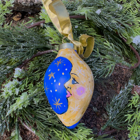 "Crescent Man in the Moon" Ceramic Christmas Ornament  #1