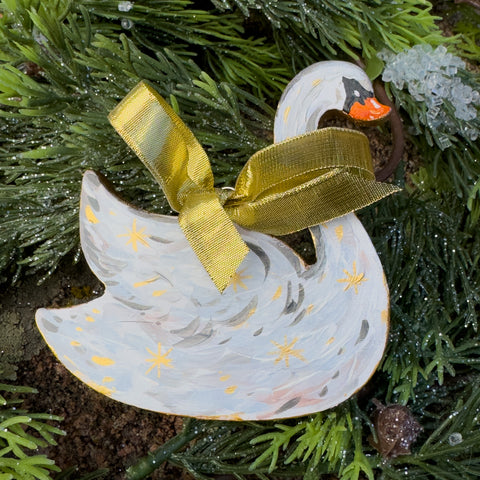 "Swan Lake" White Wooden Christmas Ornament