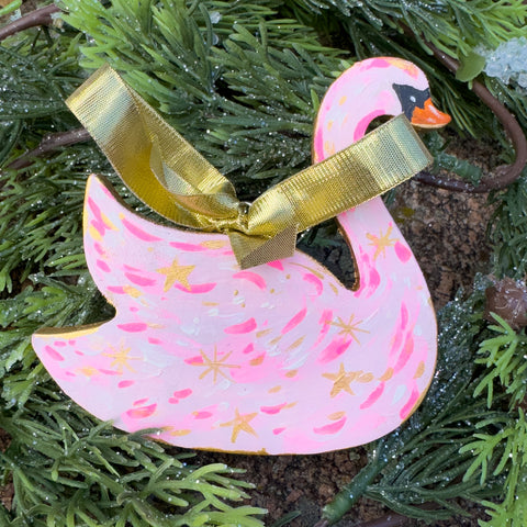 "Swan Lake" Pink Wooden Christmas Ornament