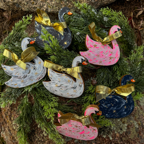 "Swan Lake" White Wooden Christmas Ornament