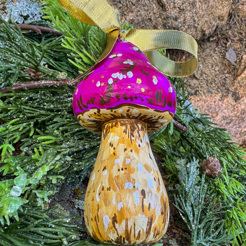 "Pip" Purple Mushroom Wooden Christmas Ornament