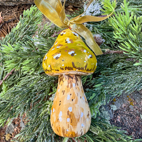 "Moss" the Green Mushroom Wooden Christmas Ornament