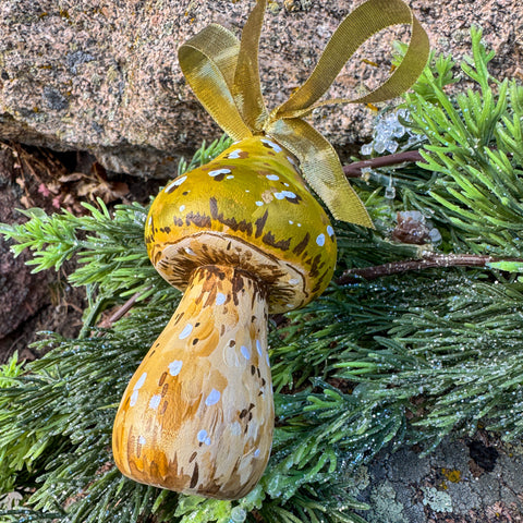 "Moss" the Green Mushroom Wooden Christmas Ornament