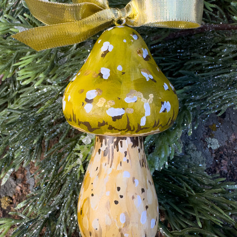 "Clover" the Green Mushroom Wooden Christmas Ornament