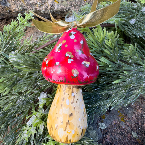 "Whimsy" the Red Mushroom Wooden Christmas Ornament