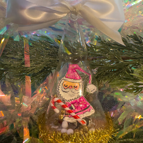 "Retro Santa with Candy Cane" Snow Globe Christmas Ornament