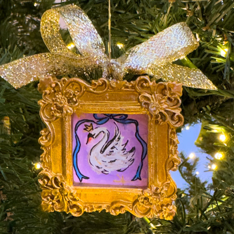 Sugarplum Christmas Ornament ~ Swan with Blue RIbbon