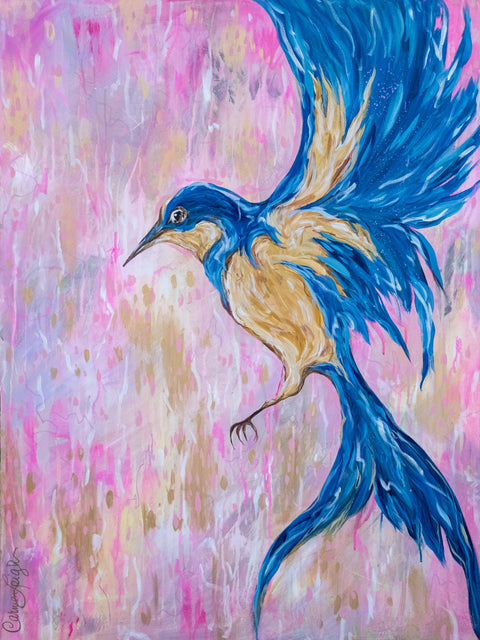 "Iset" Swallow Abstract Original Acrylic Painting 30"x40"