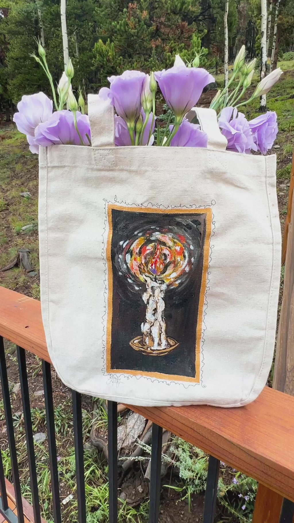 "Dark Candlelight" Hand Painted Farmer's Market Tote.