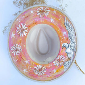 "Summer Sunshine~ 'S Dove" Cream Vegan Felt Hand Painted Hat