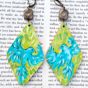 "Bluebirds & Poetry"  Hand Painted Art Earrings