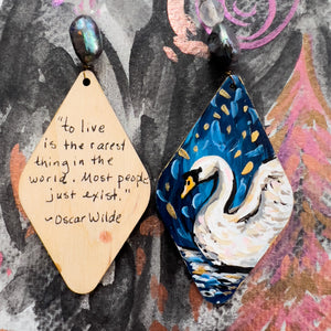 "Fabled Swans"  Hand Painted Art Earrings