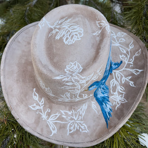 "Bluebird of Happiness" Western Brim Vegan Suede Hand Painted Hat
